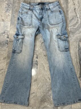 Aeropostale Light Wash Wide Leg Cargo Jeans 10S